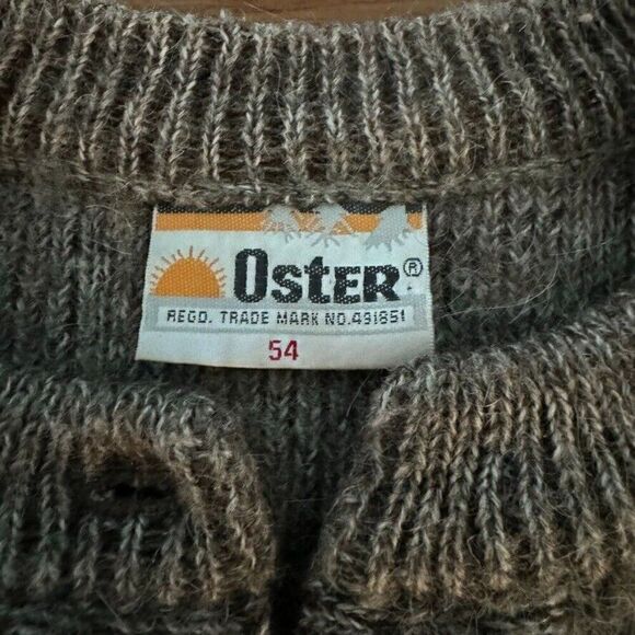 Vintage Oster Austrian Wool Mohair Brown Floral Embroidered Cardigan Sweater - Picture 2 of 9